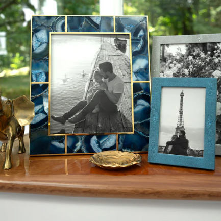 5x7 Blue Agate & 24K Gold Plated Frame